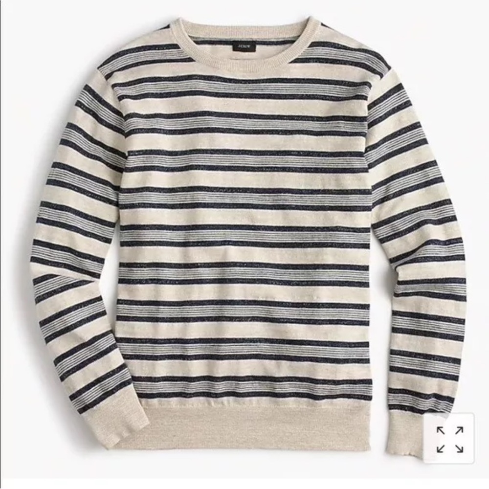 J. Crew Rugged cotton crewneck sweater in multistripe size Small heather ivory
